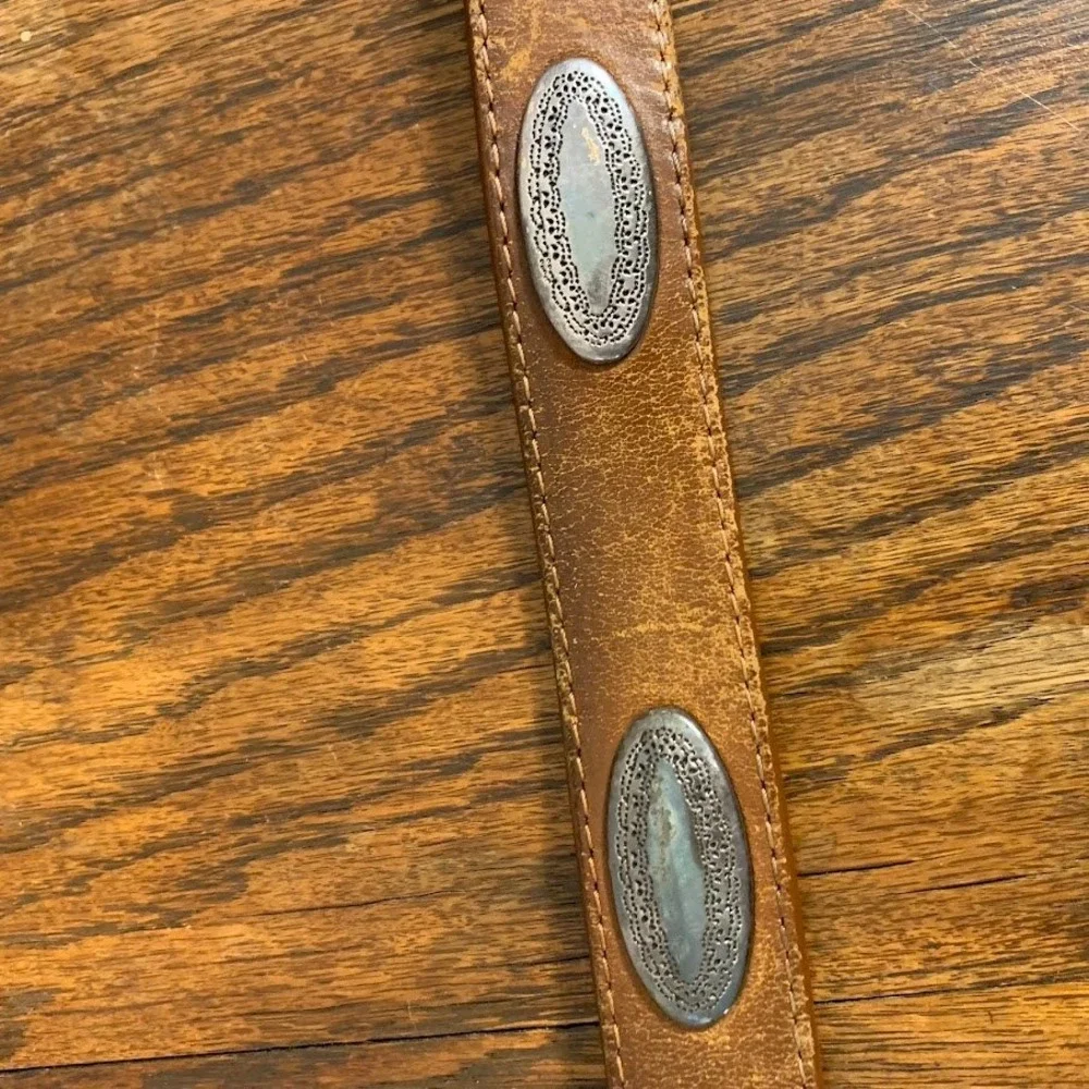 Vintage Western Medallion Belt Brown Leather Cowboy Biker Men's 36